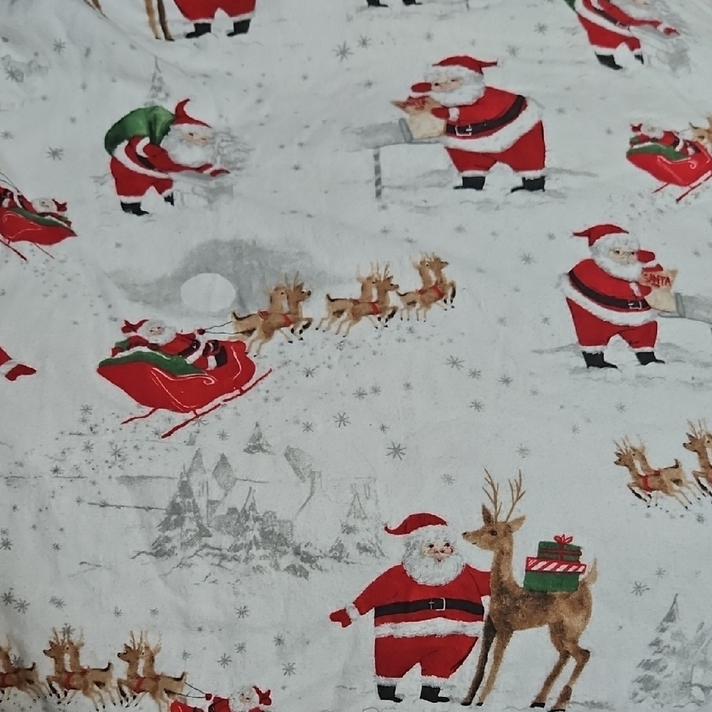 Pottery Barn Kids Santa and Reindeer Flannel Duvet Cover - Red, Green, White